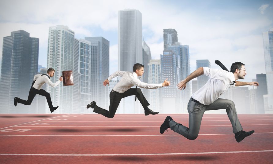  concept of business competition with businessman that running in a track