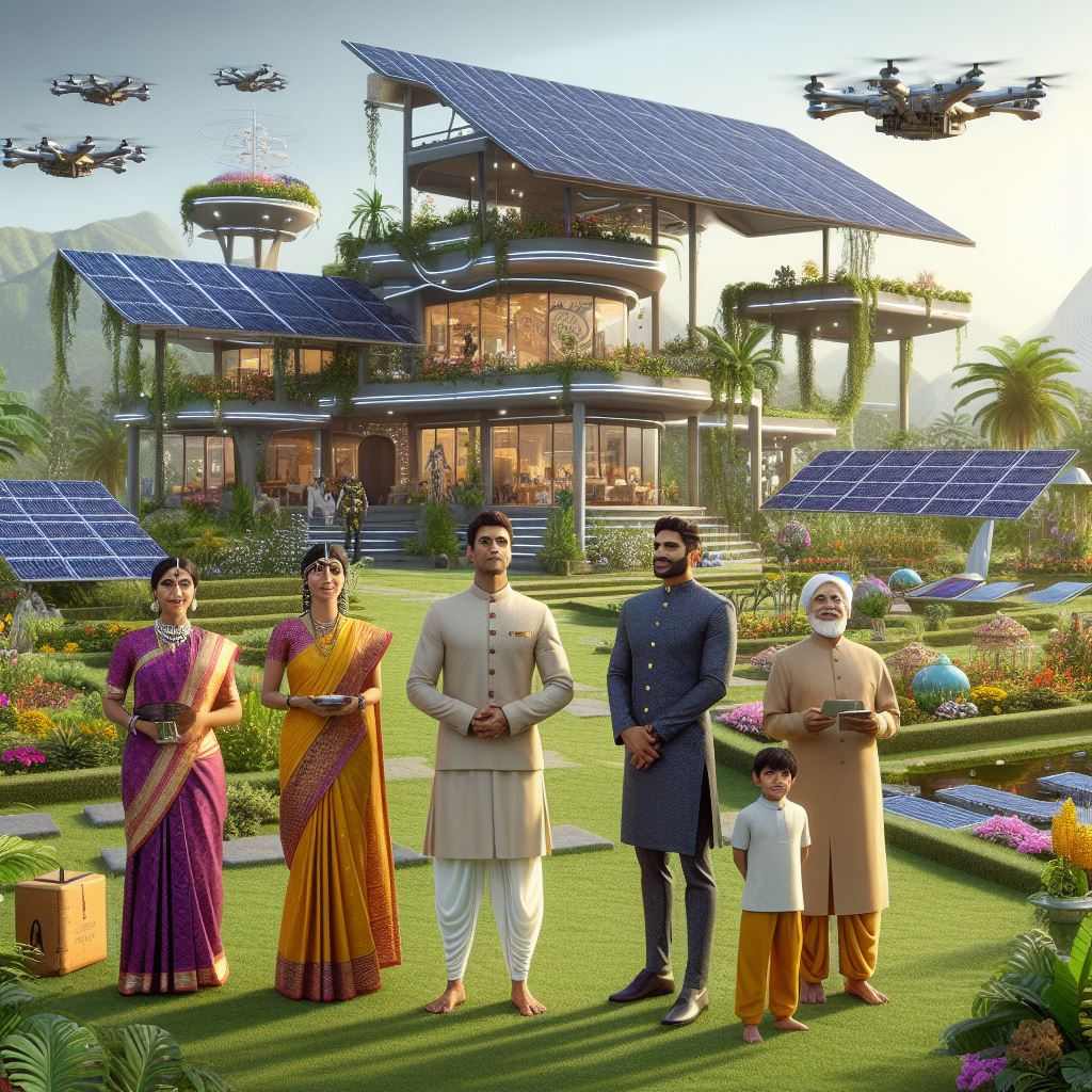 A rich Indian family at their home in 2050